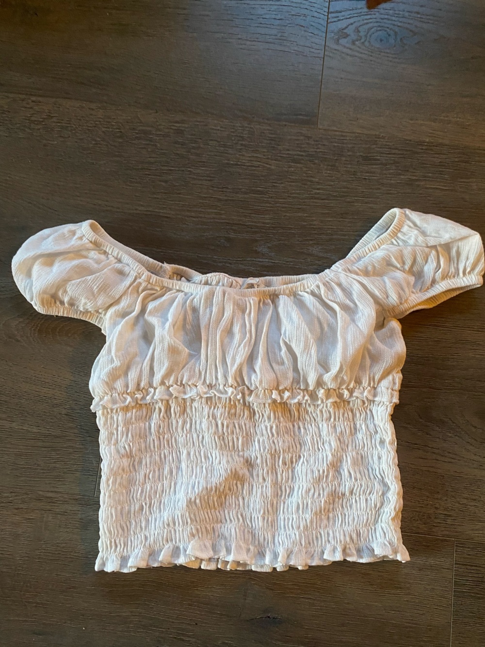 White Off-Shoulder Smocked Women’s Top